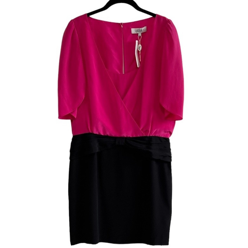 Tibi Black | Pink Color block Silk Dress